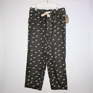 NWT Ruff Hewn Well Worn Grey White Moose Novelty Print Cotton Pajama Pant L